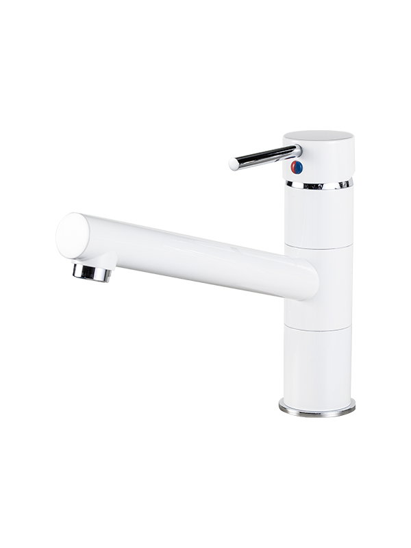 White Swivel Spout Single Handle Deck Mounted Pullable And Extensible Washbasin Faucet