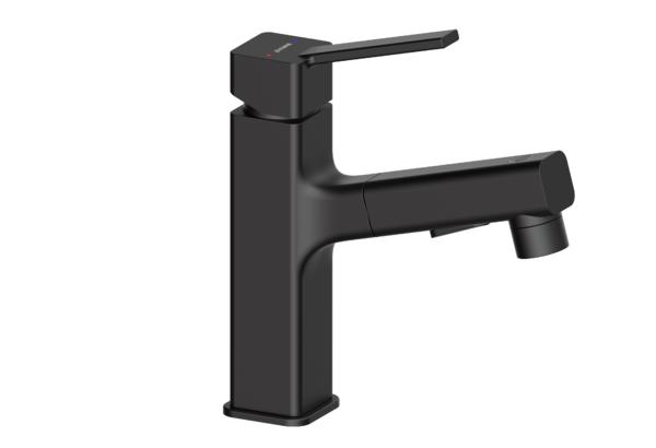 Black Single Handle Square Pull Out Basin Faucet